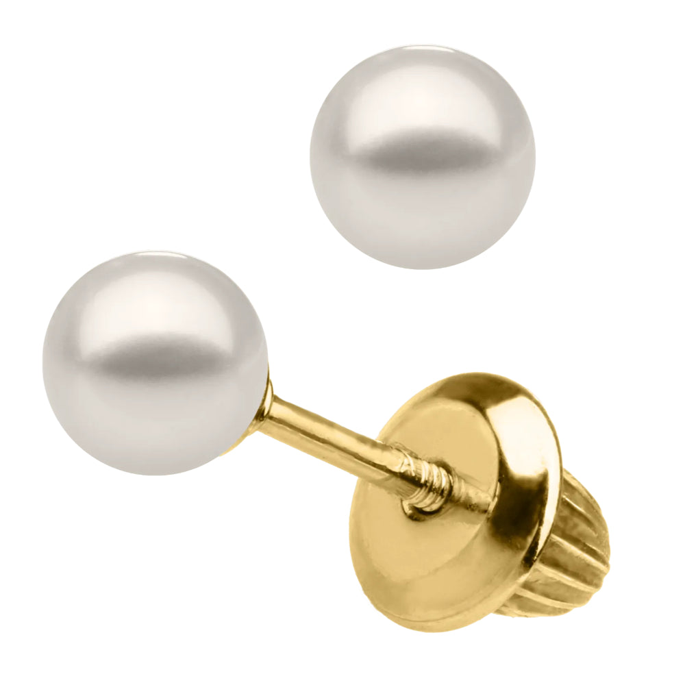 14k Gold Lightweight Children's Pearl Stud Earrings for Any Occasion