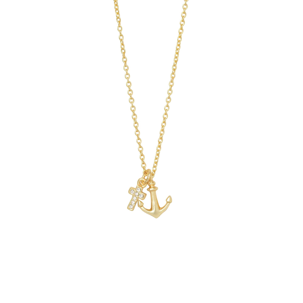 18KT Gold-Plated Sea La Vie Cross Anchor 'It Is Well' Necklace