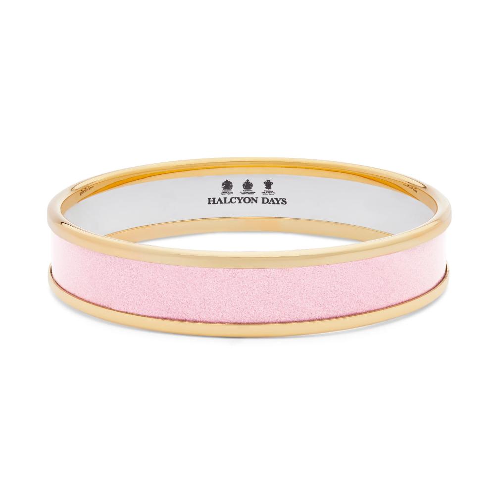 Halcyon Days Handmade 1cm Pale Pink and Gold Enamel Bangle for Timeless Style