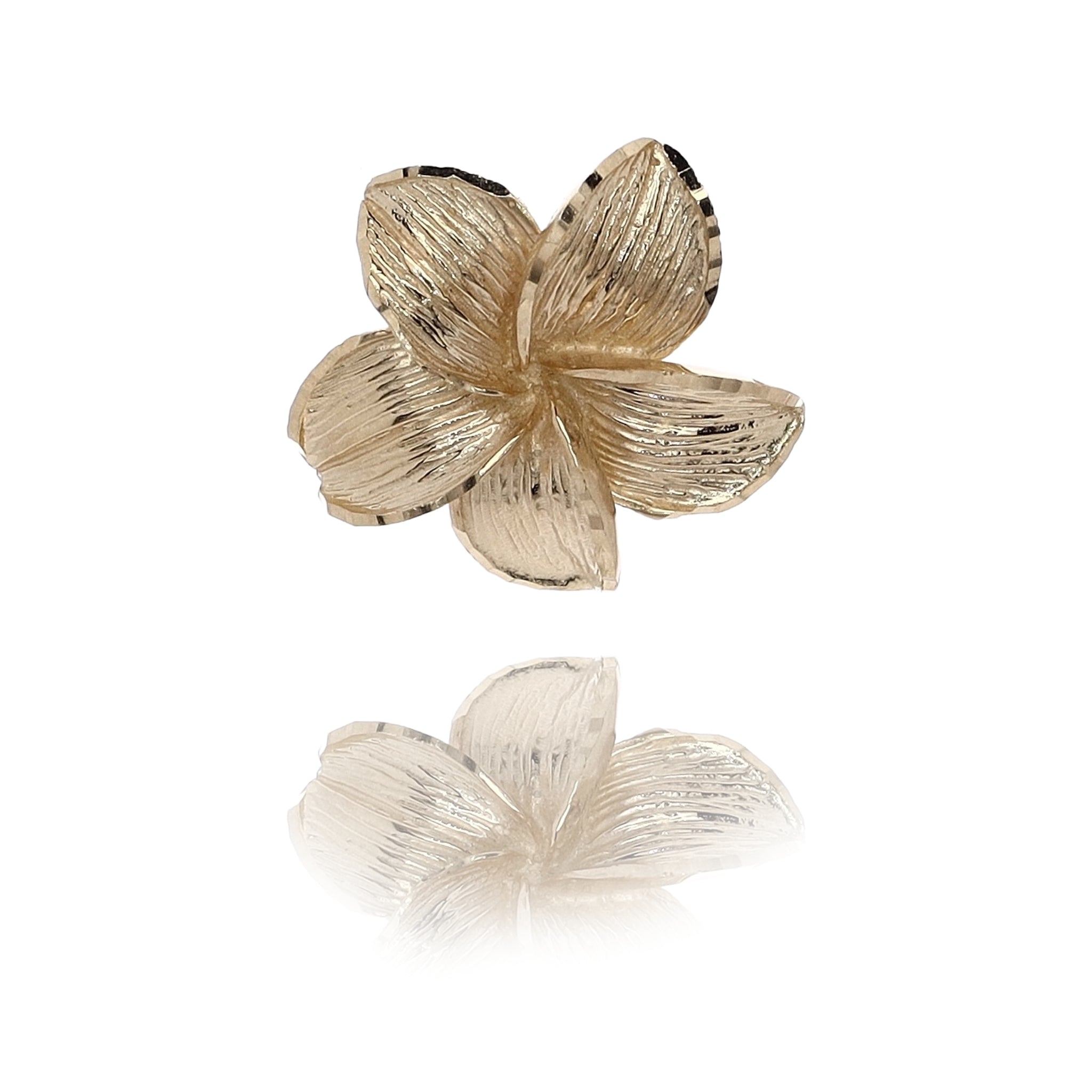 Exquisite Estate 14 Karat Yellow Gold Diamond Cut Textured Floral Pendant Enhancer for Jewelry