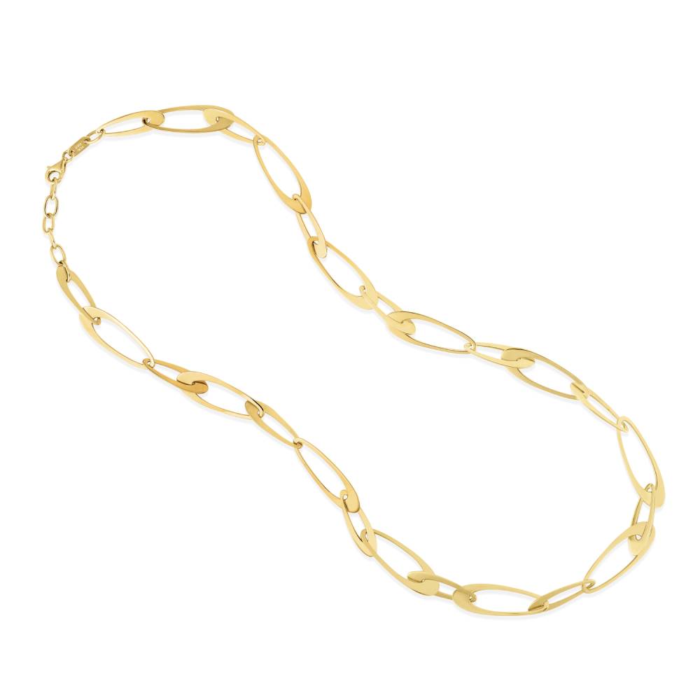18-Inch Adjustable 14k Yellow Gold Italian Oval Link Chain Necklace with High Polish Finish