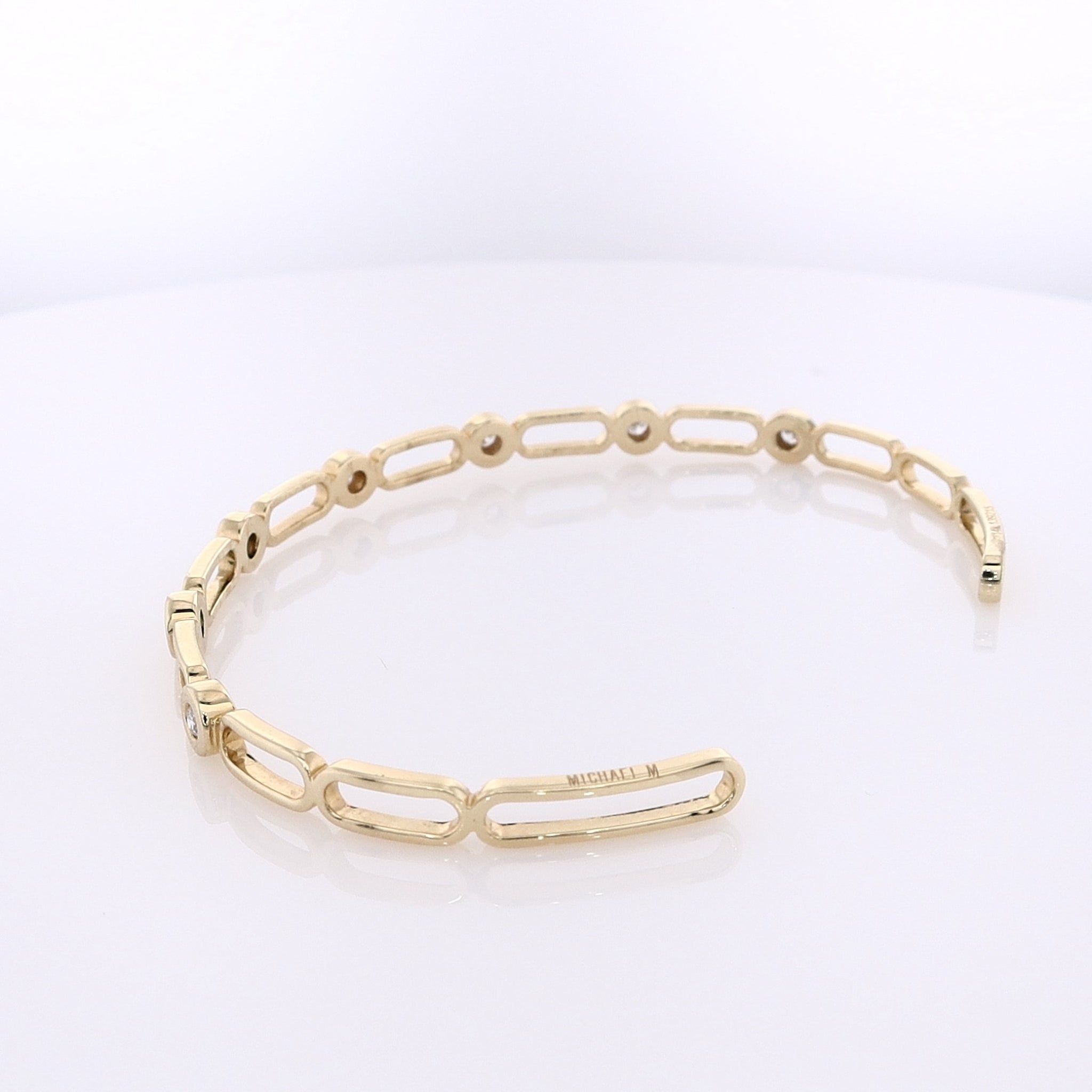 Michael M 14K Yellow Gold Diamond Open Oval Link Cuff Bracelet