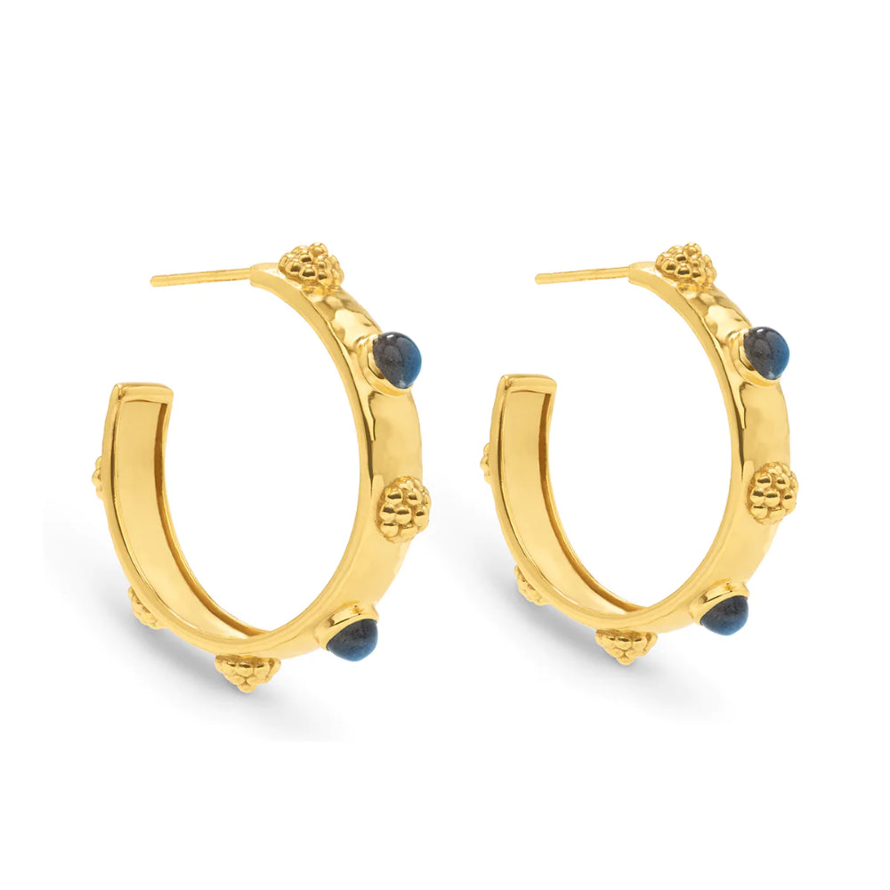Hammered Gold & Blue Labradorite Capucine de Wulf Cleopatra-Style Hoop Earrings