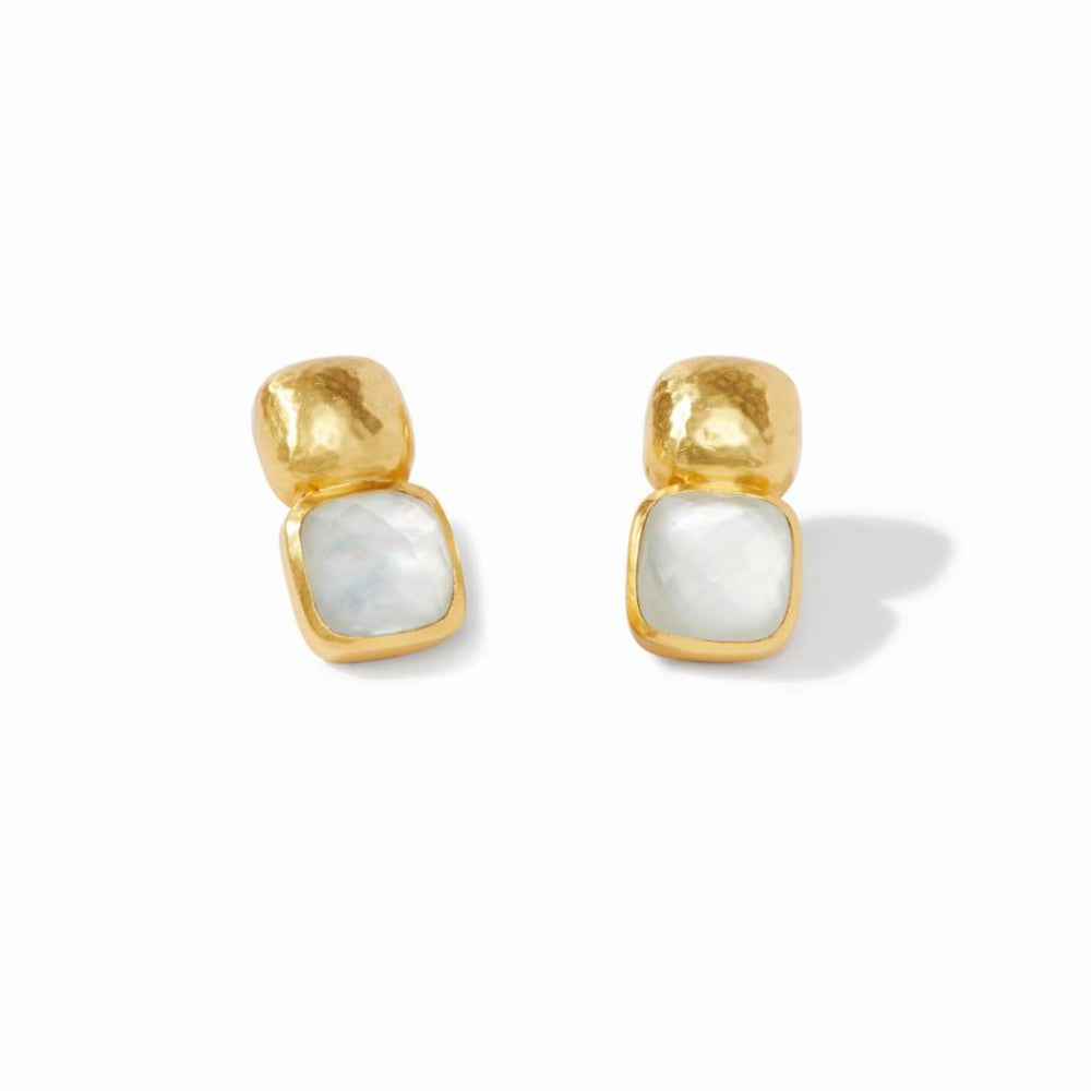 Julie Vos Catalina Stacked Square and Gemstone Earrings with 24k Gold Plate