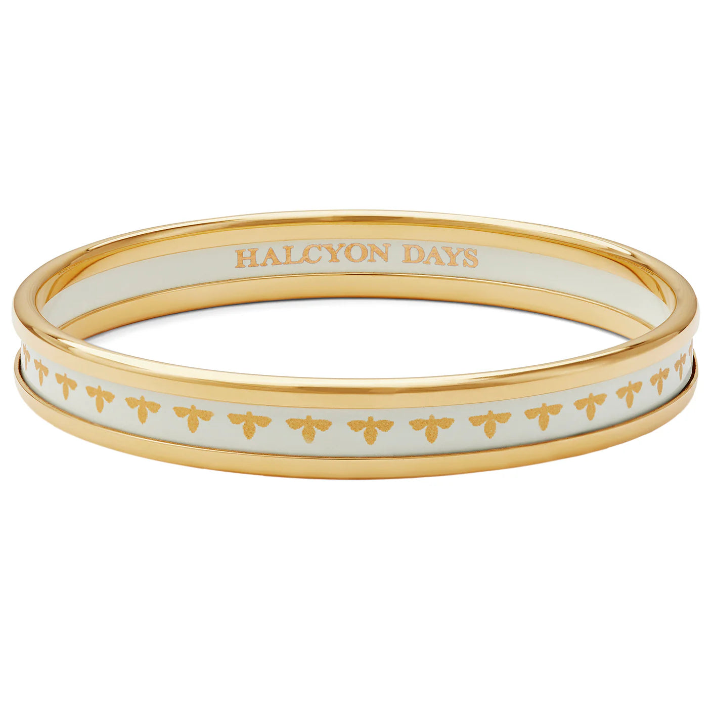 Halcyon Days Handmade 6mm Bee Cream and Gold - Plated Enamel Bangle Inspired by English Summer