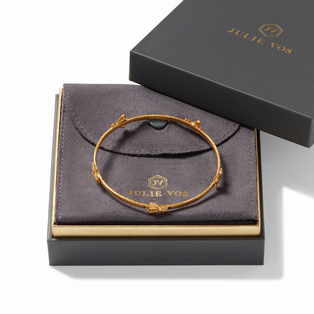 Julie Vos 24K Gold Plated Whimsical Bee Bangle with Sparkling CZ Eyes