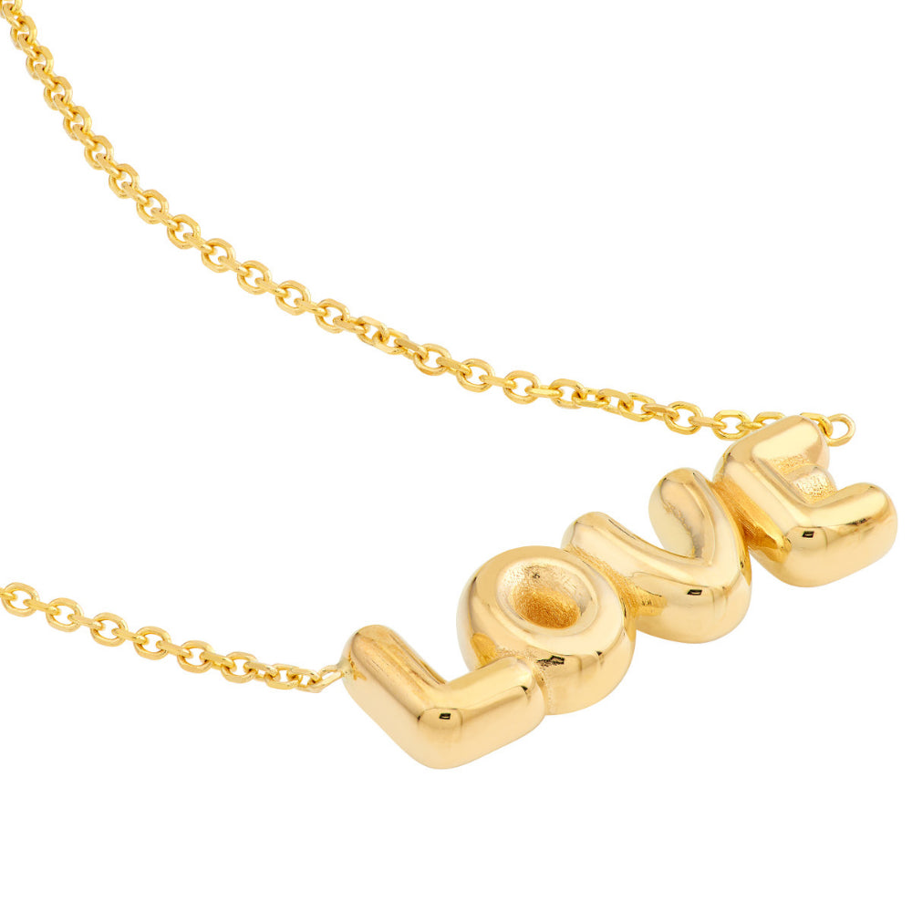 14k Yellow Gold Puffed 'Love' Pendant with 18-Inch Adjustable Chain