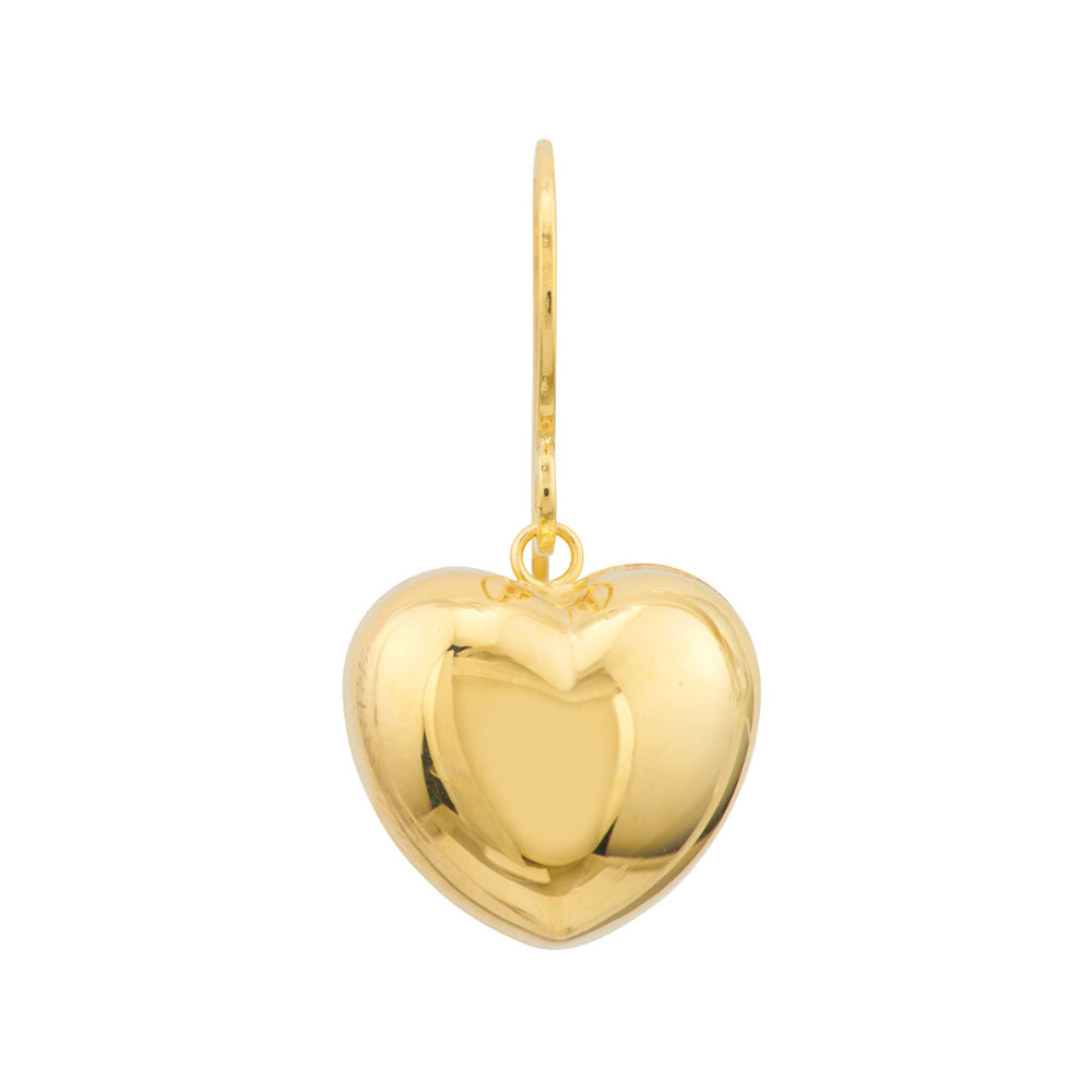 14k Yellow Gold Puffed Heart Wire Earrings with Fish Hook Closure