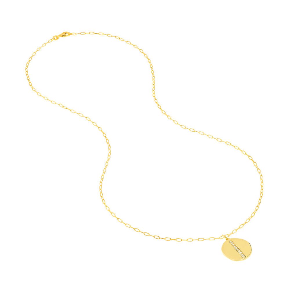 14k Gold Organic Shape Medallion Necklace with 0.10 Carat Diamonds