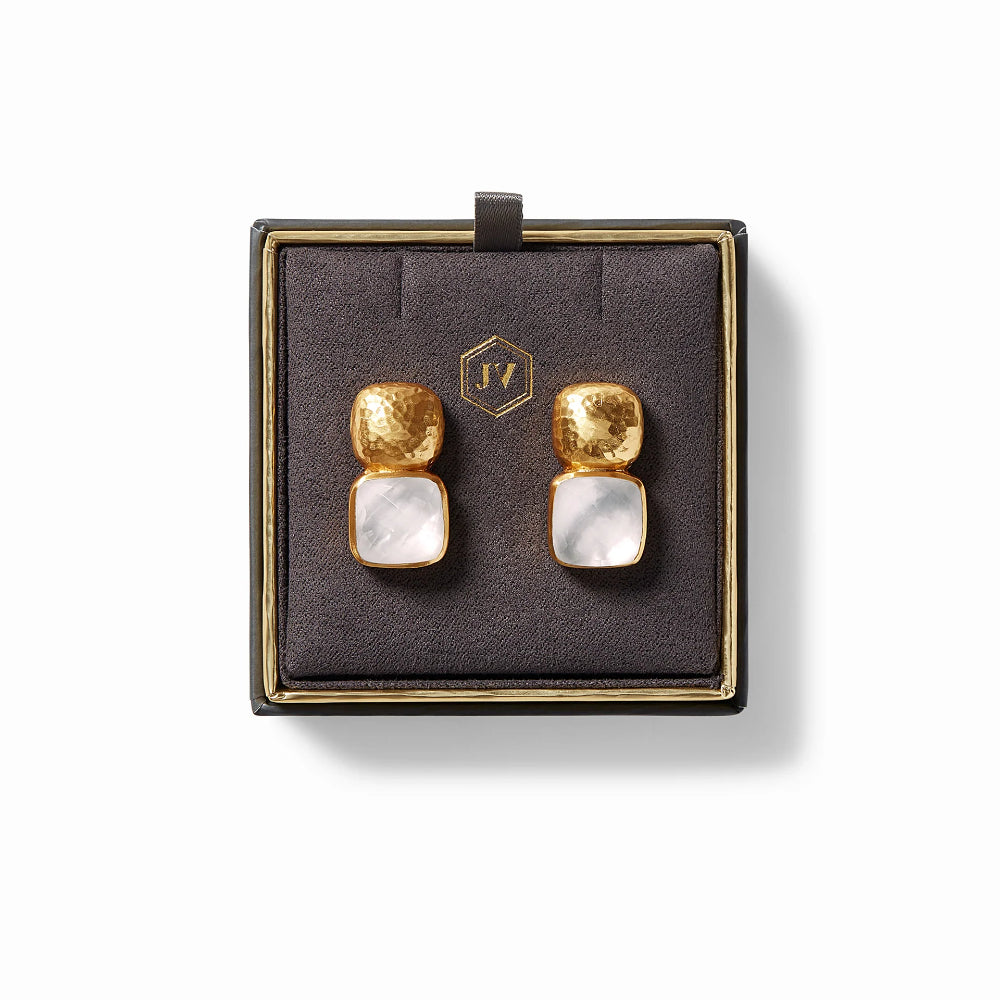 Julie Vos Catalina Stacked Square and Gemstone Earrings with 24k Gold Plate