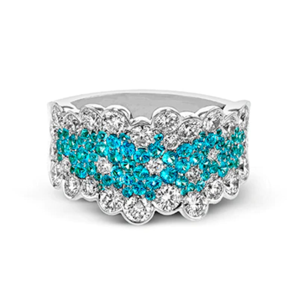 Simon G. Exquisite 18k White Gold Diamond and Paraiba Tourmaline Engagement Ring