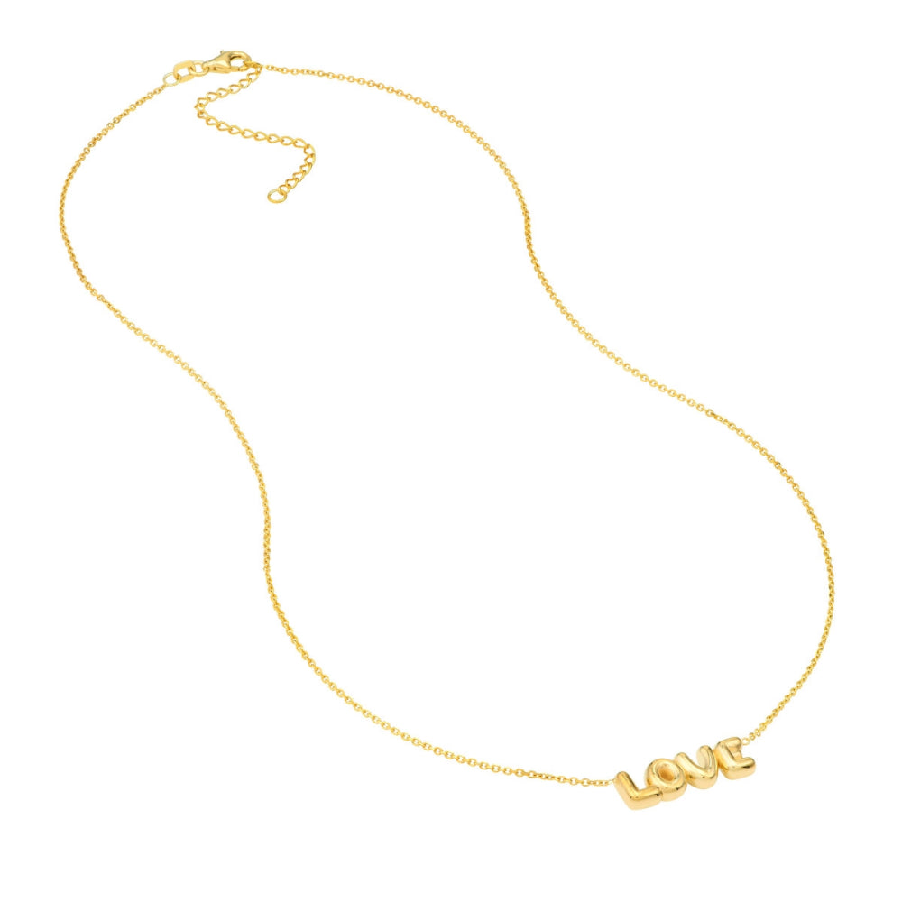 14k Yellow Gold Puffed 'Love' Pendant with 18-Inch Adjustable Chain