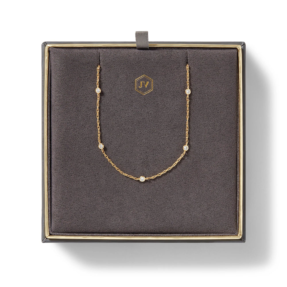 Julie Vos Celeste Golden Cubic Zirconia Delicate Adjustable Station Necklace