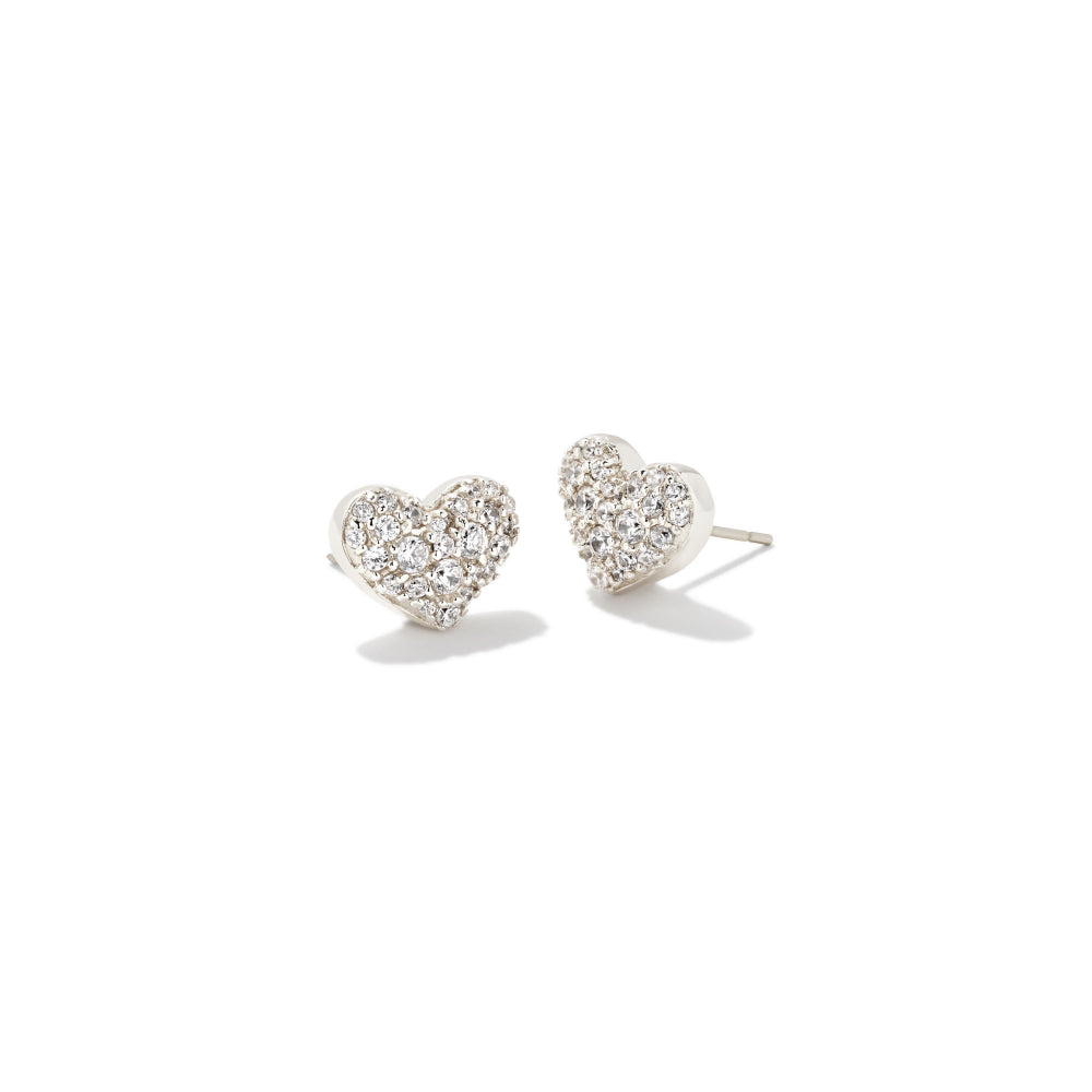 Kendra Scott White Cubic Zirconia Ari Pave Crystal Heart Earrings