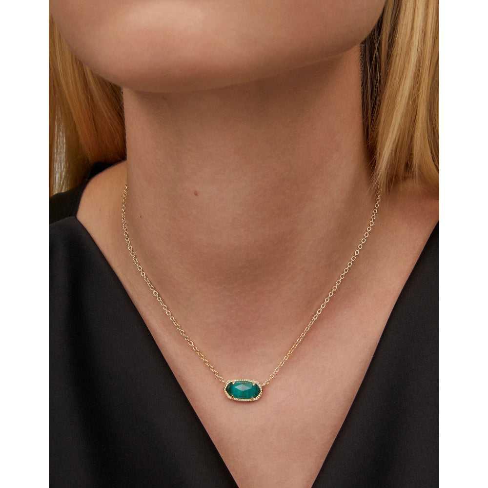 Kendra Scott's Stunning Elisa Emerald Cats Eye Gold Pendant Necklace for Women's Jewelry Collection