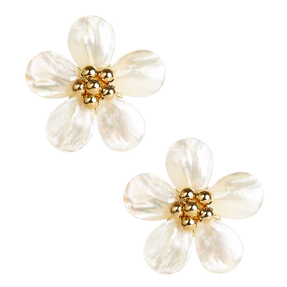 Lisi Lerch Libby Lightweight Gold Bead and Mother of Pearl Flower Stud Earrings