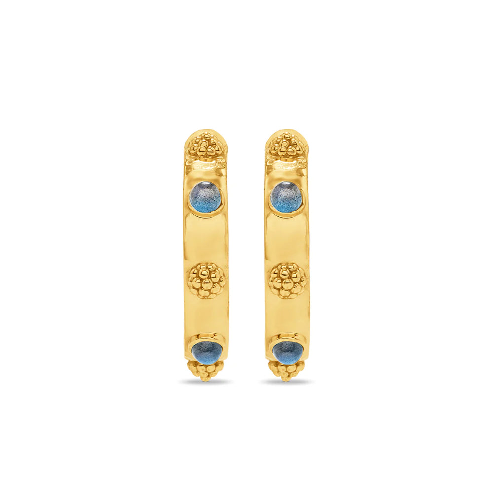 Hammered Gold & Blue Labradorite Capucine de Wulf Cleopatra-Style Hoop Earrings