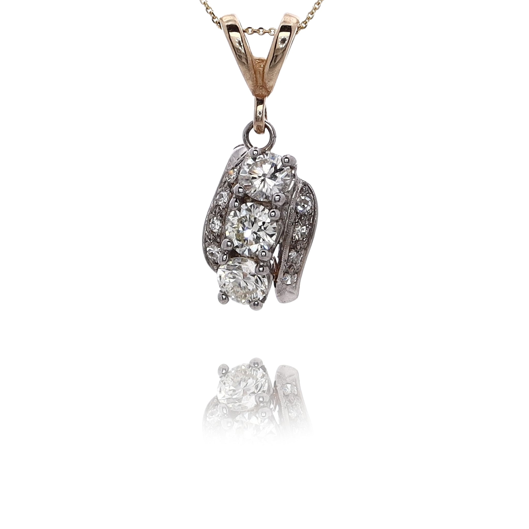 Luxury 14 Karat Two-Tone Three Row Diamond Pendant Necklace for Women - A Stunning Jewelry Piece