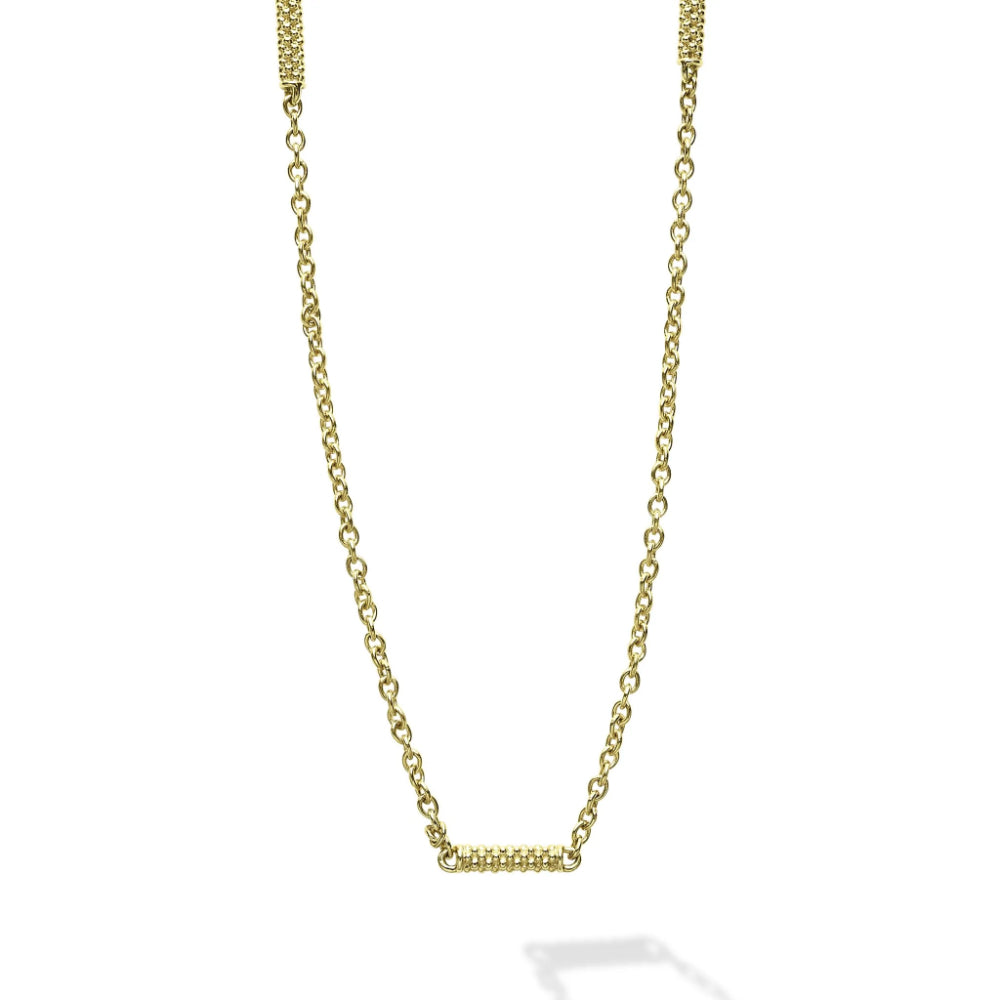 18k Gold Adjustable Lagos Superfine Caviar 5-Station Chain Necklace