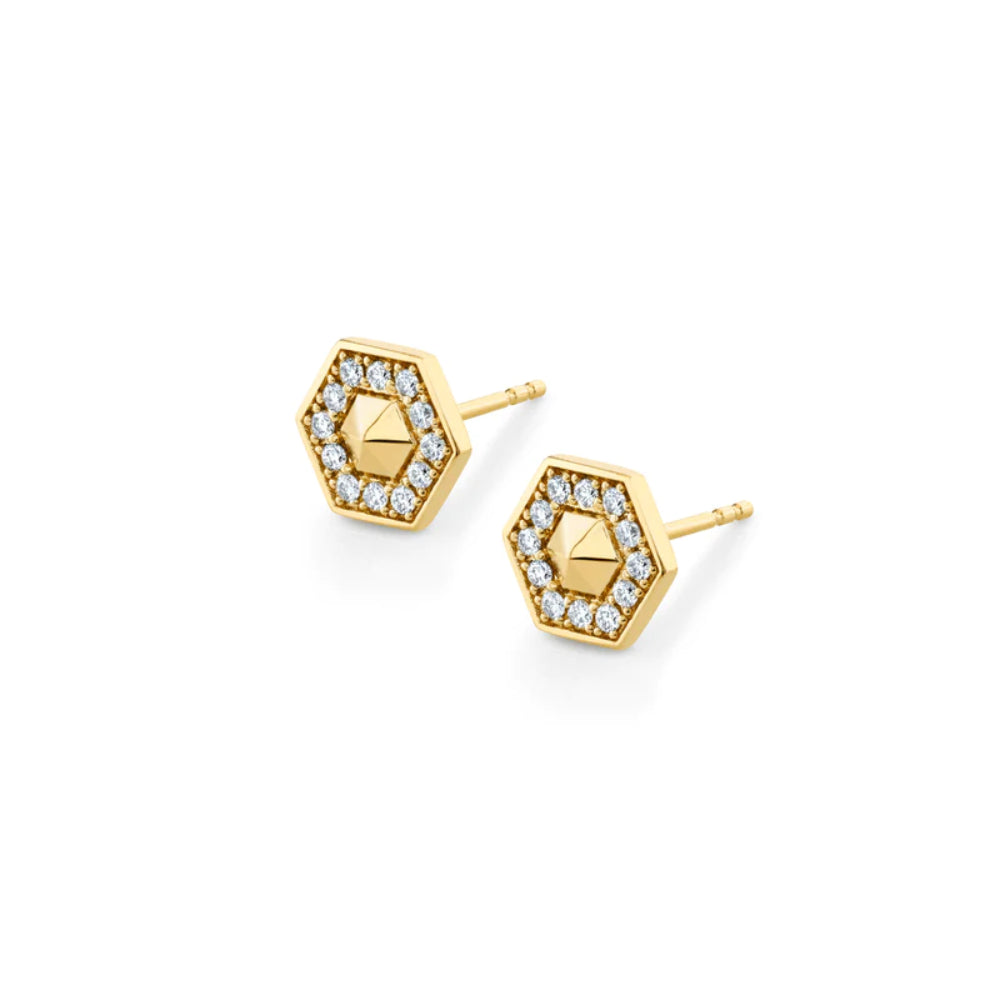 Michael M. 14k Yellow Gold Mini Hexagonal Stud Earrings with Diamonds