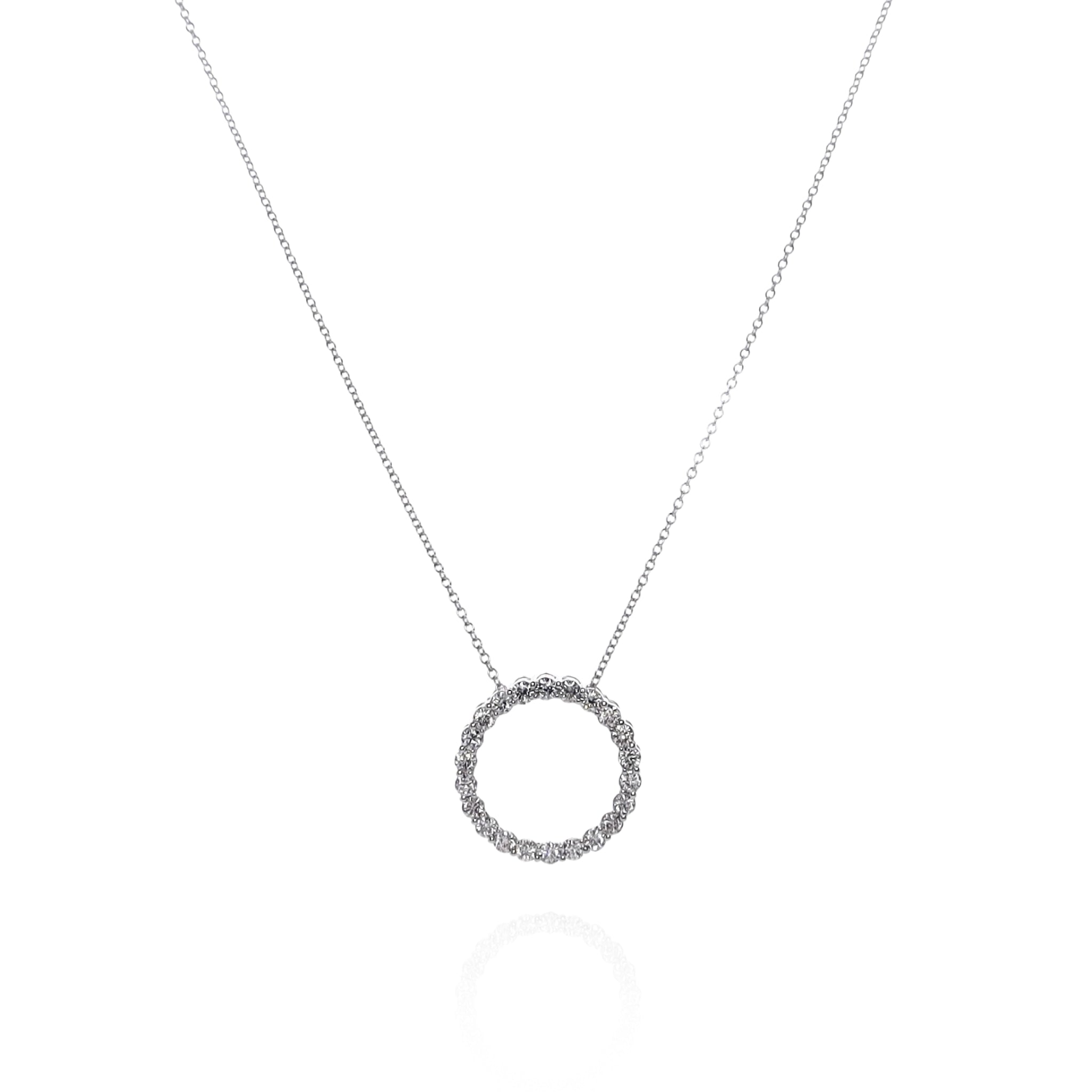 14k White Gold Adjustable 16-18 Inch 2.25mm Diamond Open Circle Pendant Necklace