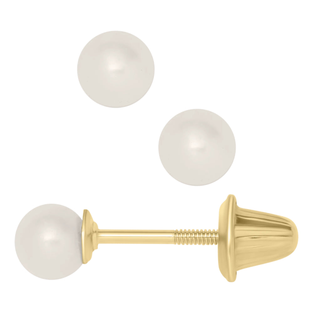 14k Gold Lightweight Children's Pearl Stud Earrings for Any Occasion