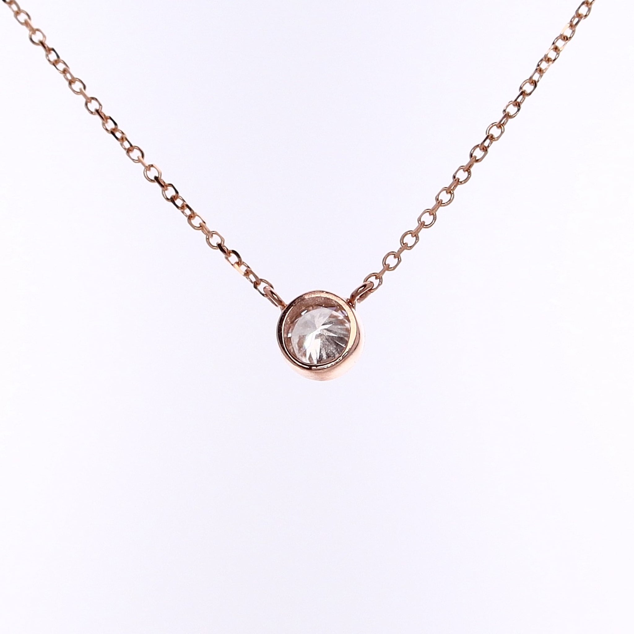 14 Karat Rose Gold Brilliant Round Diamond Solitaire Pendant with 18' Chain