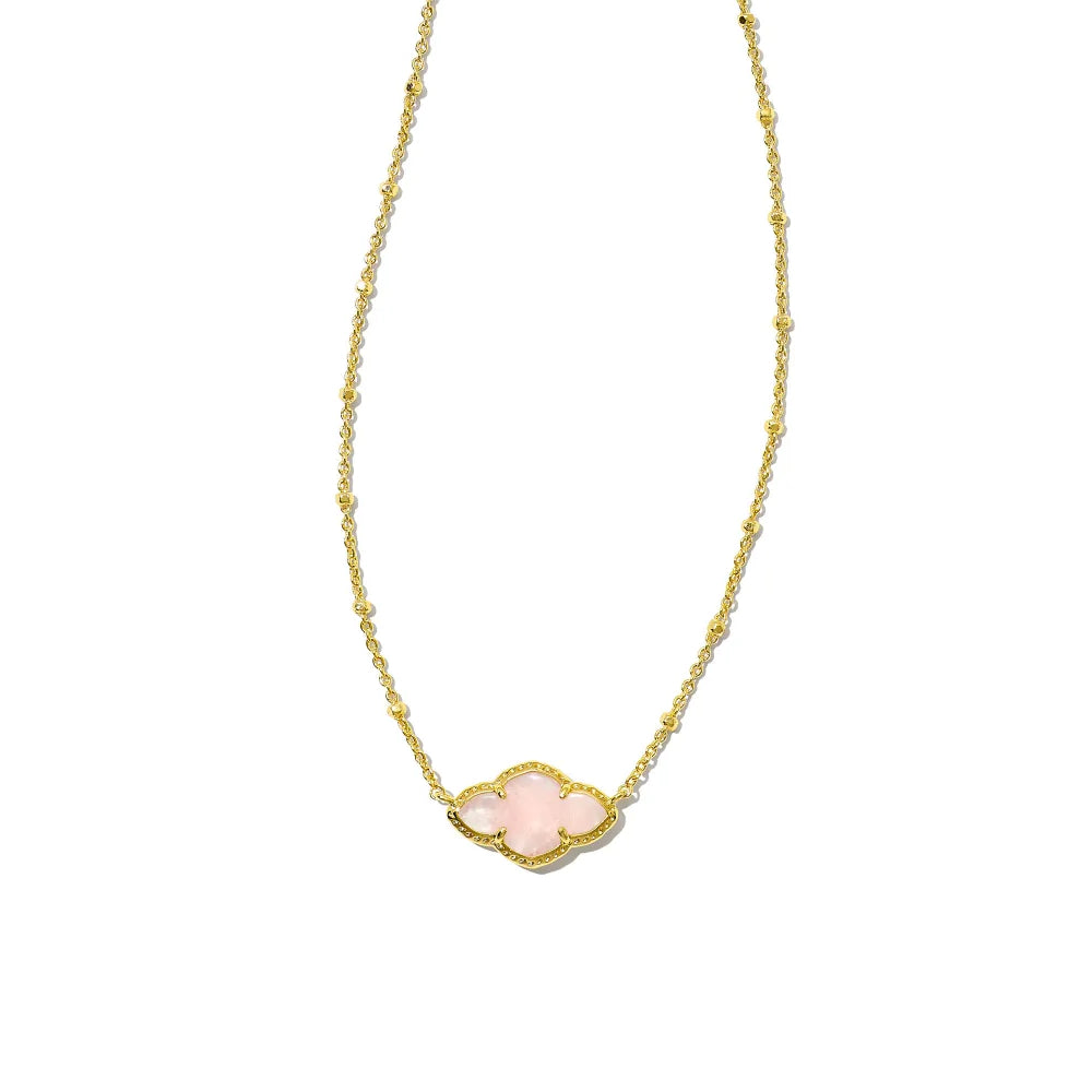 Rose Quartz Kendra Scott Abbie Gold Plated Pendant Necklace with 18' Chain