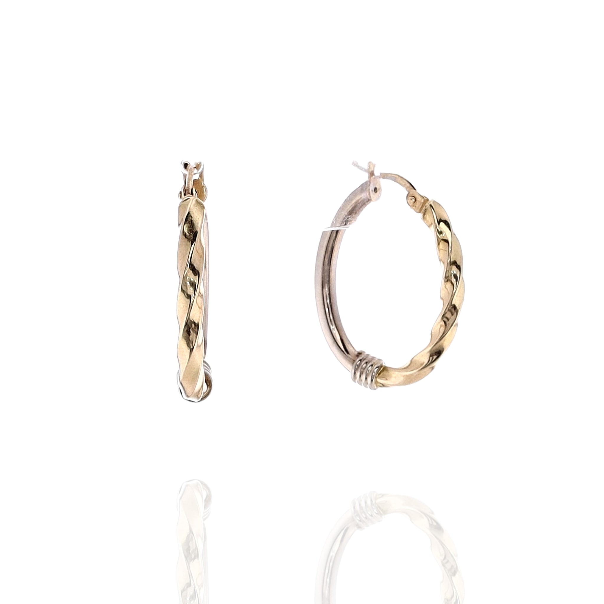 14k Two-Tone Hoop Earrings with Twisted Yellow Front and Polished White Back