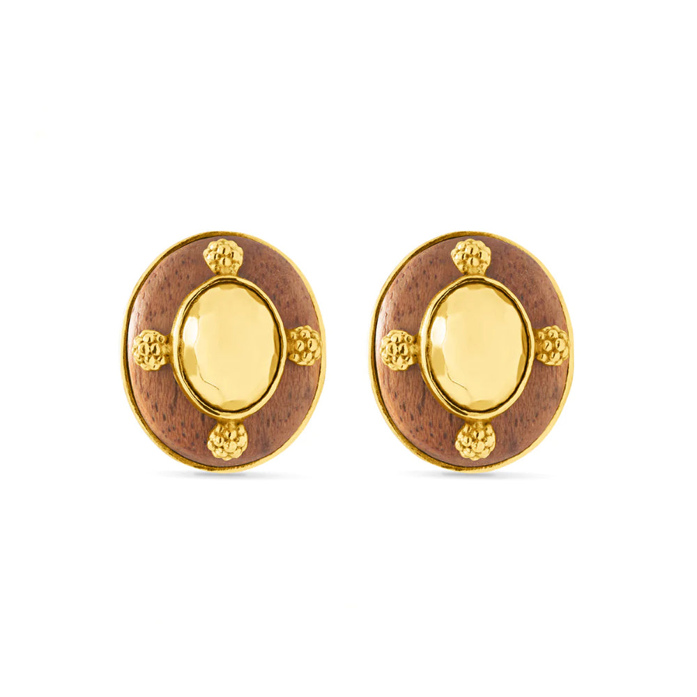 Wulf Gaia Capucine Oval Hammered Gold-Plated Teak Wood Earrings