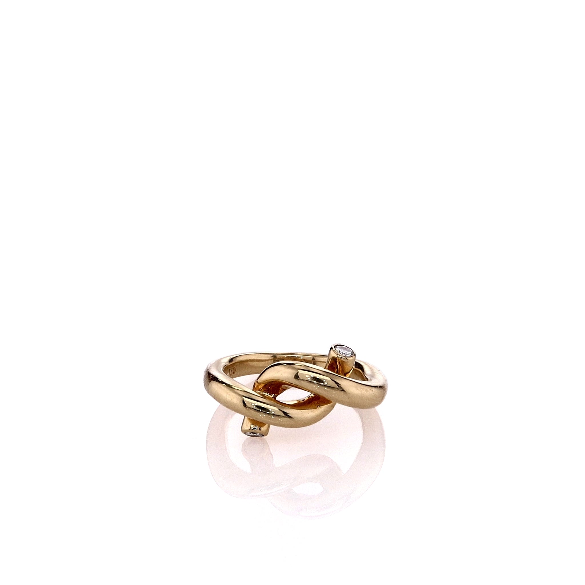 Exquisite Estate 18k Yellow Gold Twisted Tube Design Diamond Engagement Ring for Women