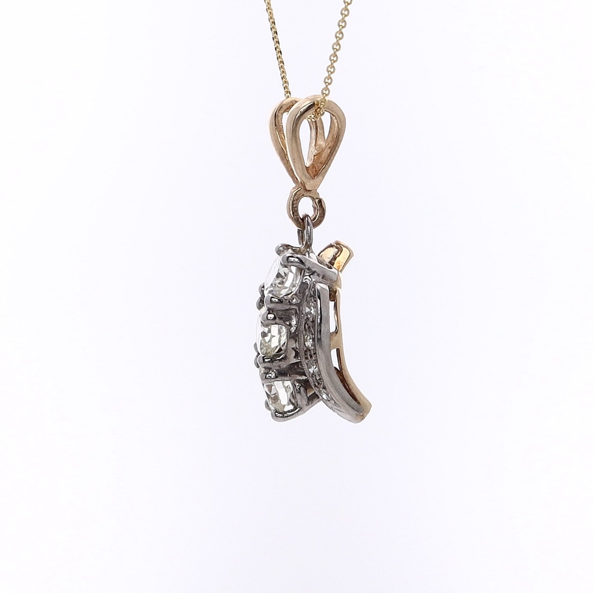 Luxury 14 Karat Two-Tone Three Row Diamond Pendant Necklace for Women - A Stunning Jewelry Piece