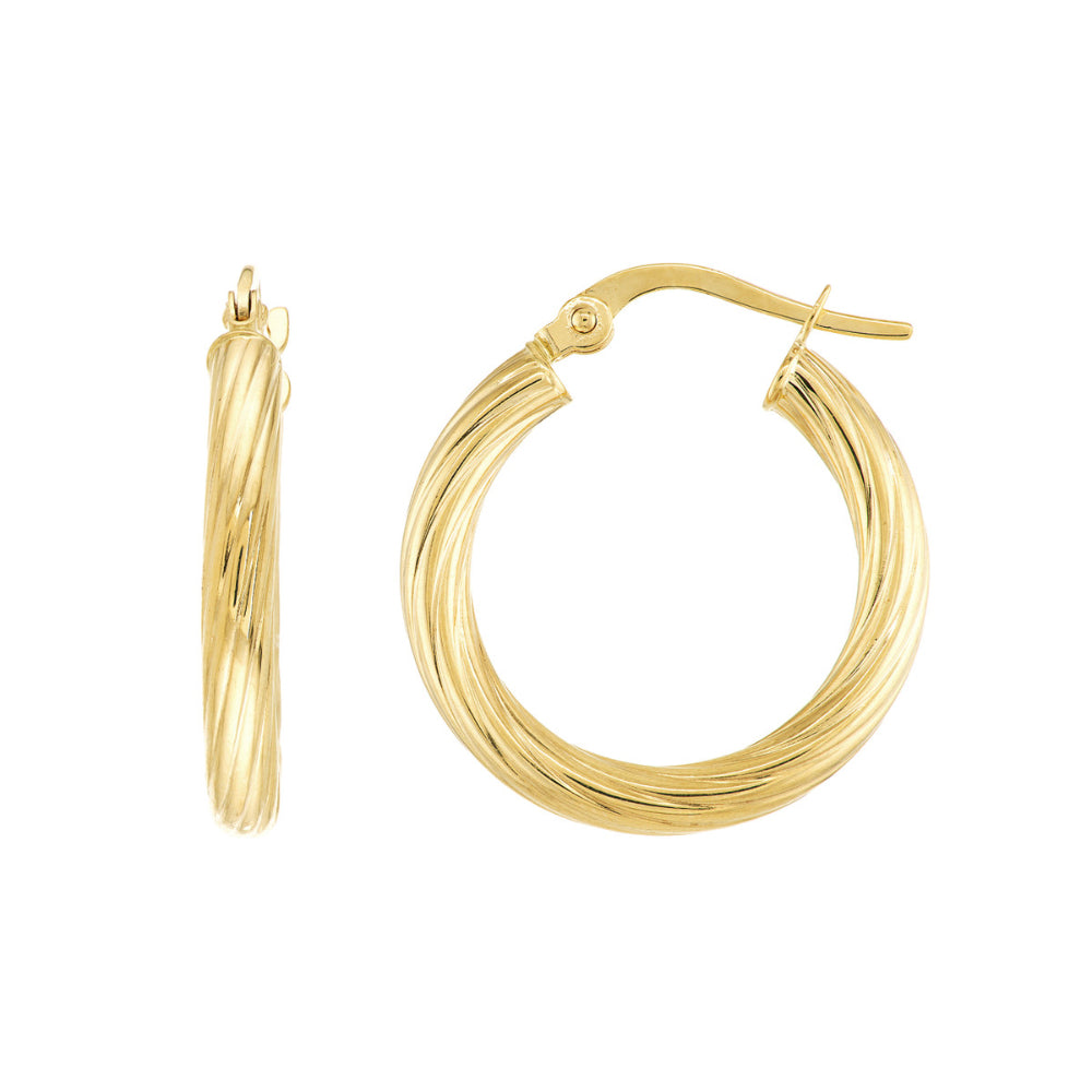 14k Yellow Gold Fashionable Spiral Tube Hoop Earrings for a Modern Look