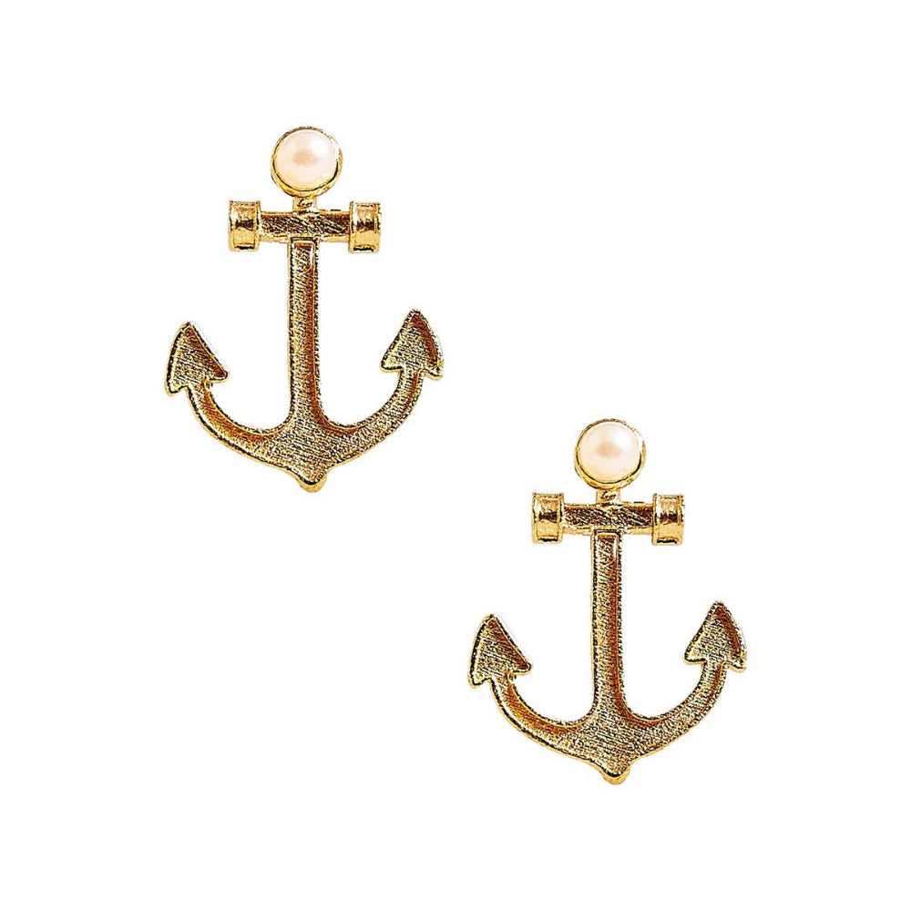 Lisi Lerch Gold-Colored Brass Anchor Pearl Stud Earrings for Women's Jewelry Accessory