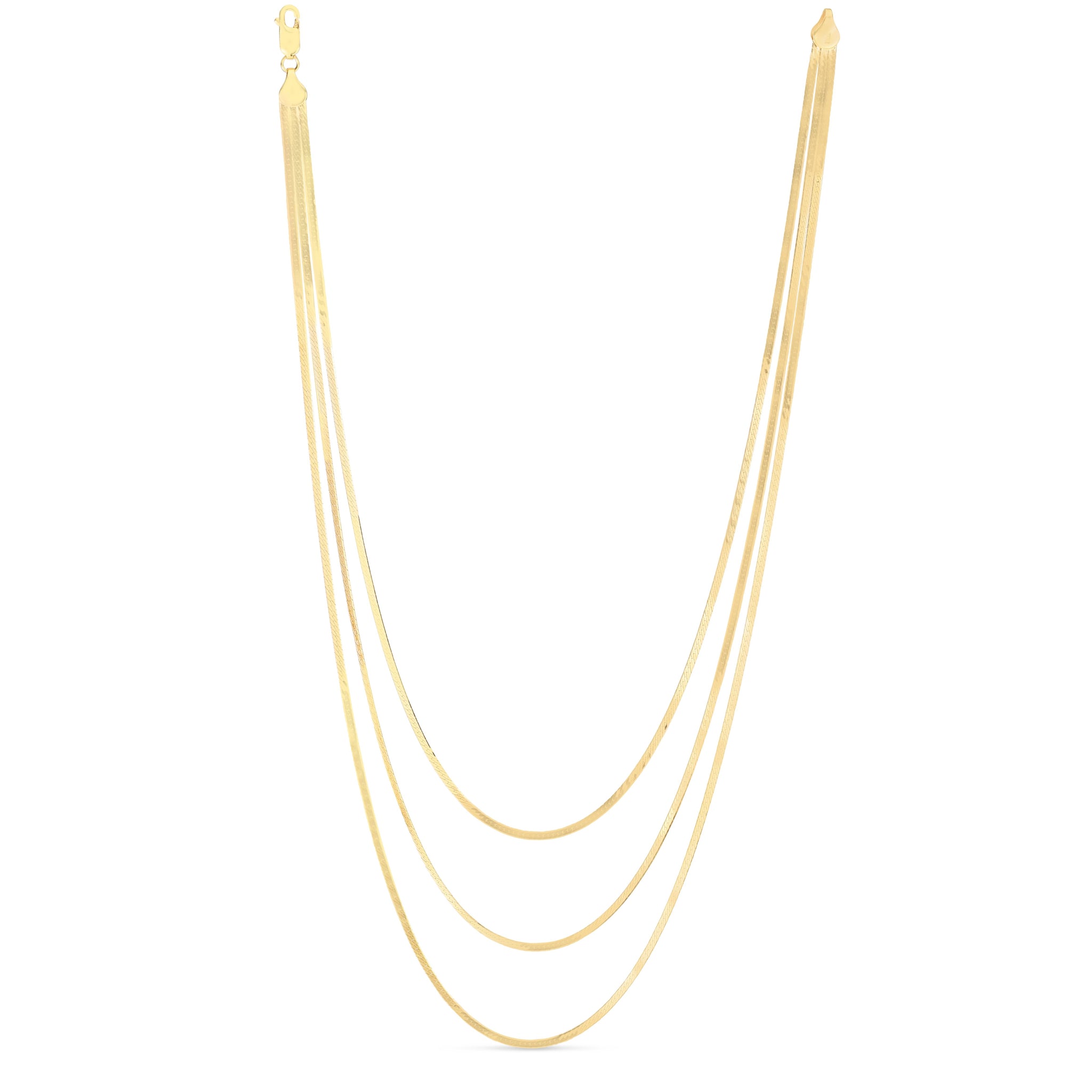 14k Yellow Gold Multi-Strand Layered Herringbone Style Necklace for Women and Men