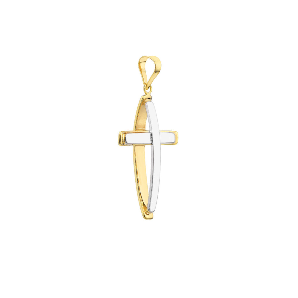 14k Reversible Two-Tone Gold Cross Pendant (Chain Not Included)