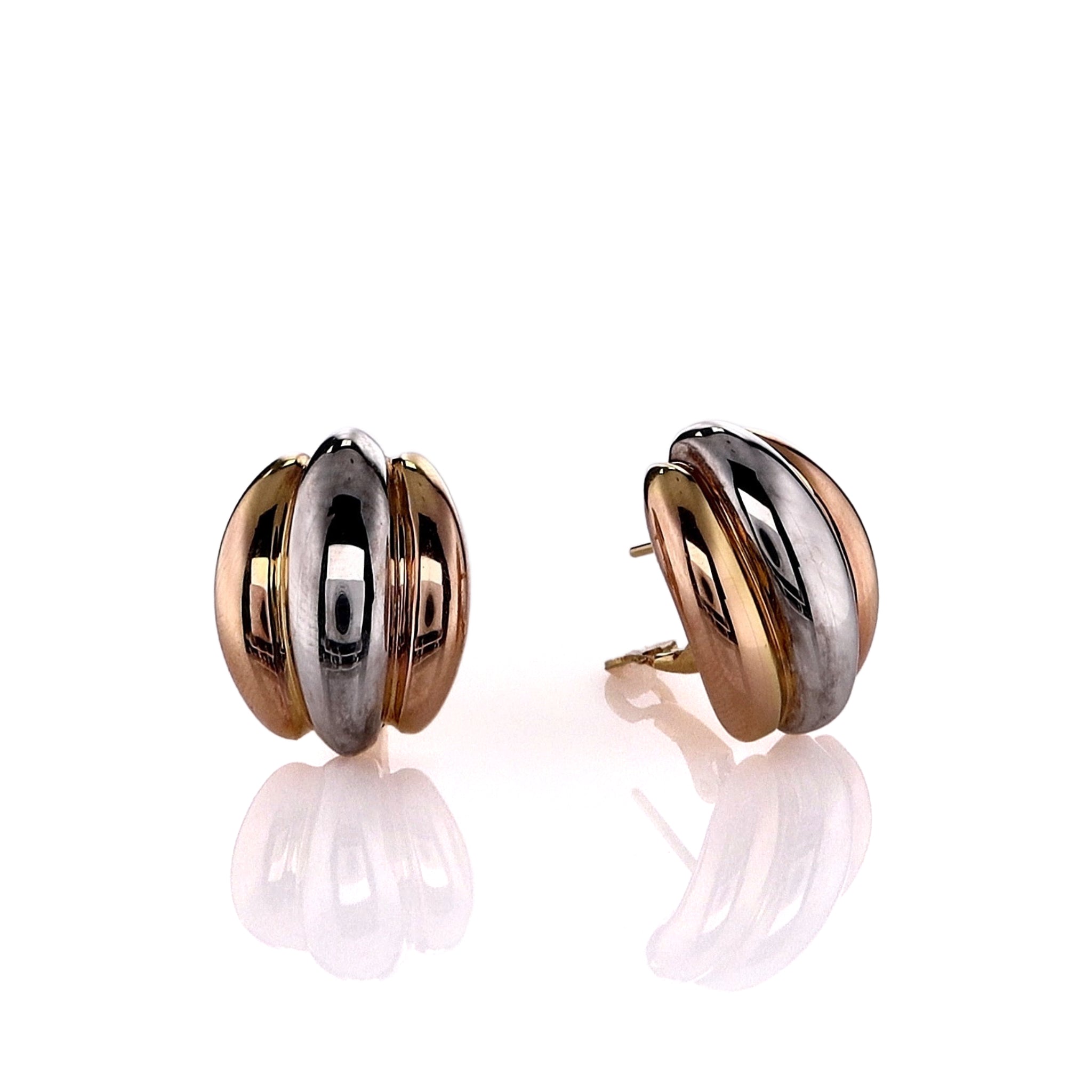18k Tri-Tone Estate Puffed Rice Style Stud Earrings for Fashion Lovers