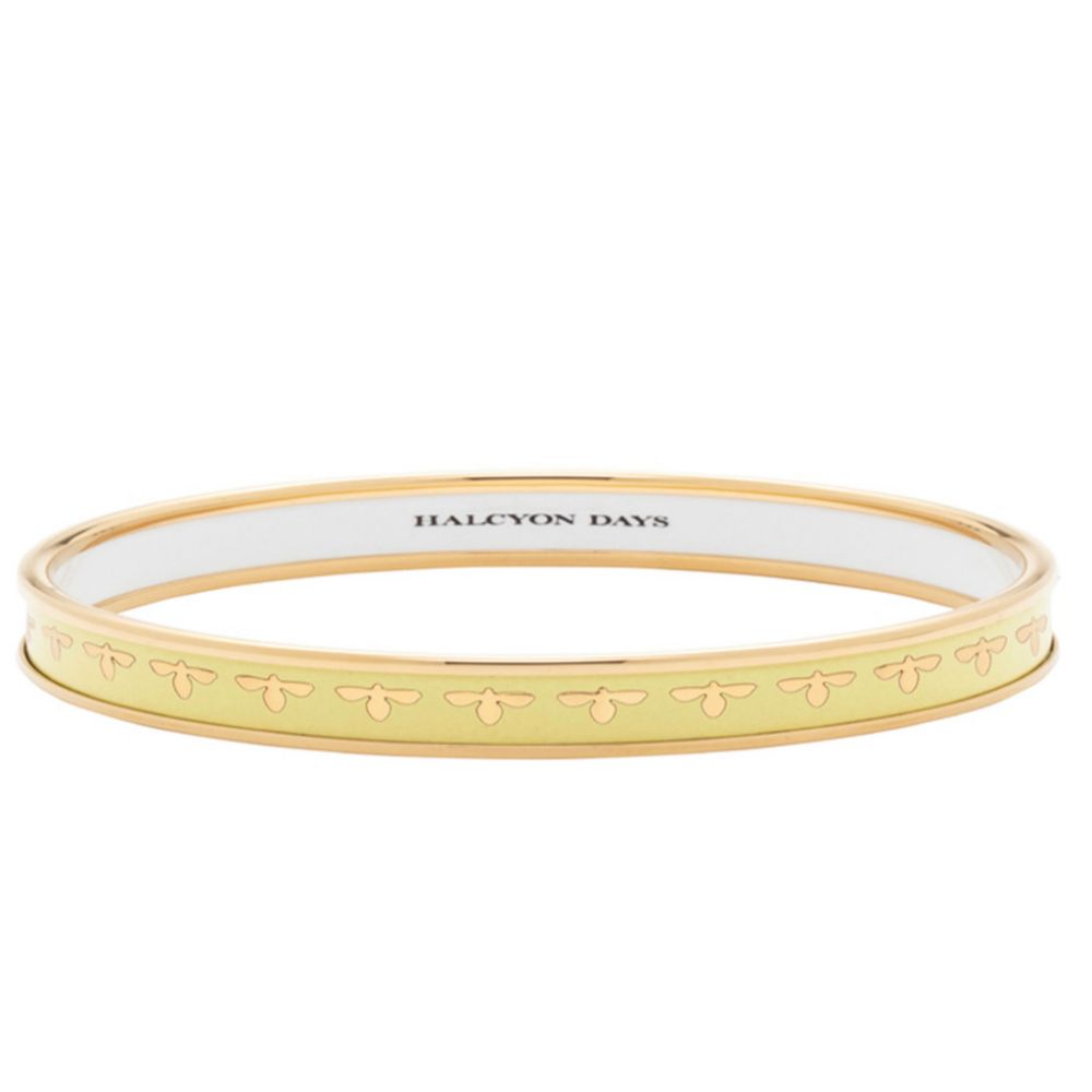 Halcyon Days Handmade 6mm Bee Buttercup and Gold Enamel Decorated Bangle Bracelet