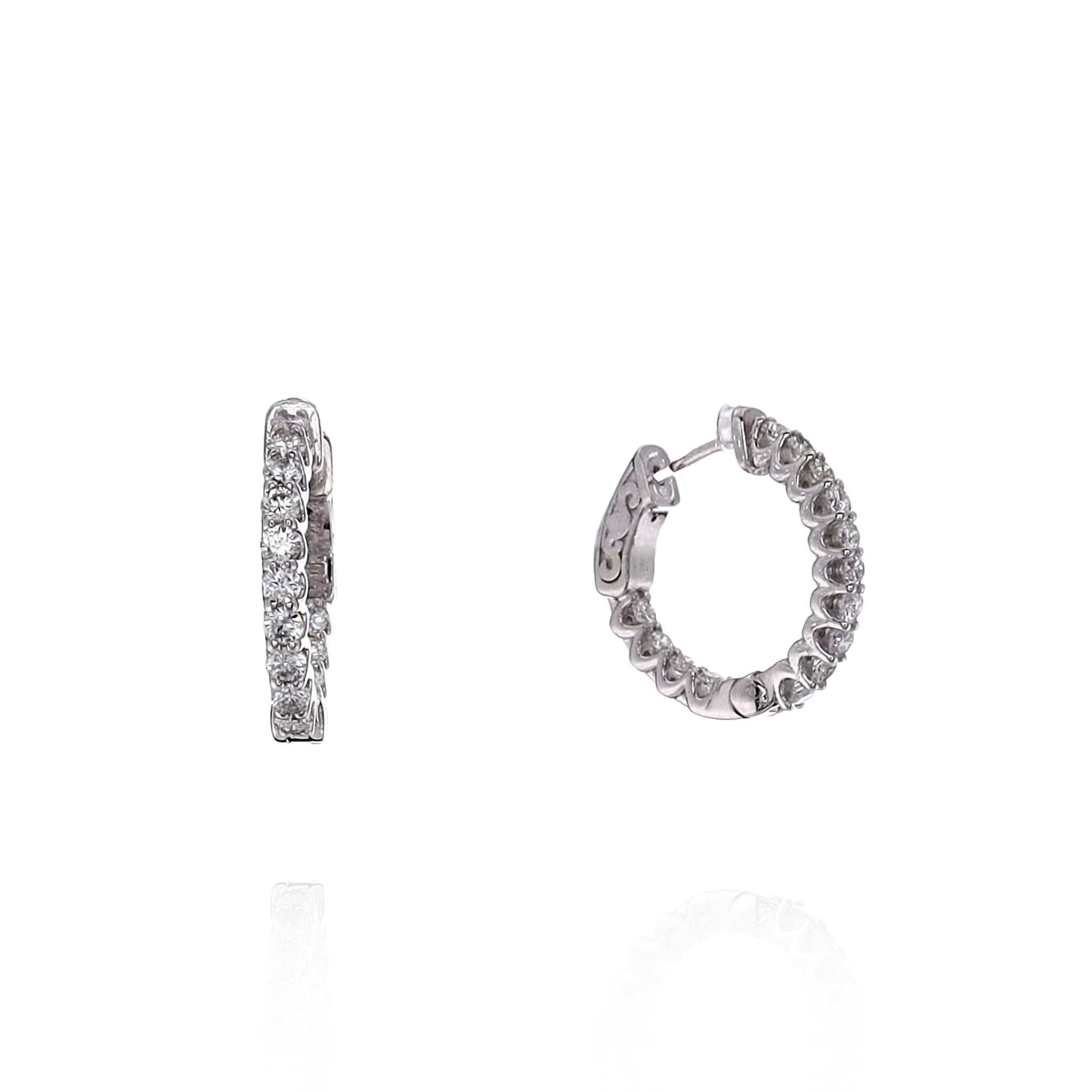 Stunning 14k White Gold In and Out Diamond Hoop Earrings with 0.80 - 0.90 Carat Diamonds