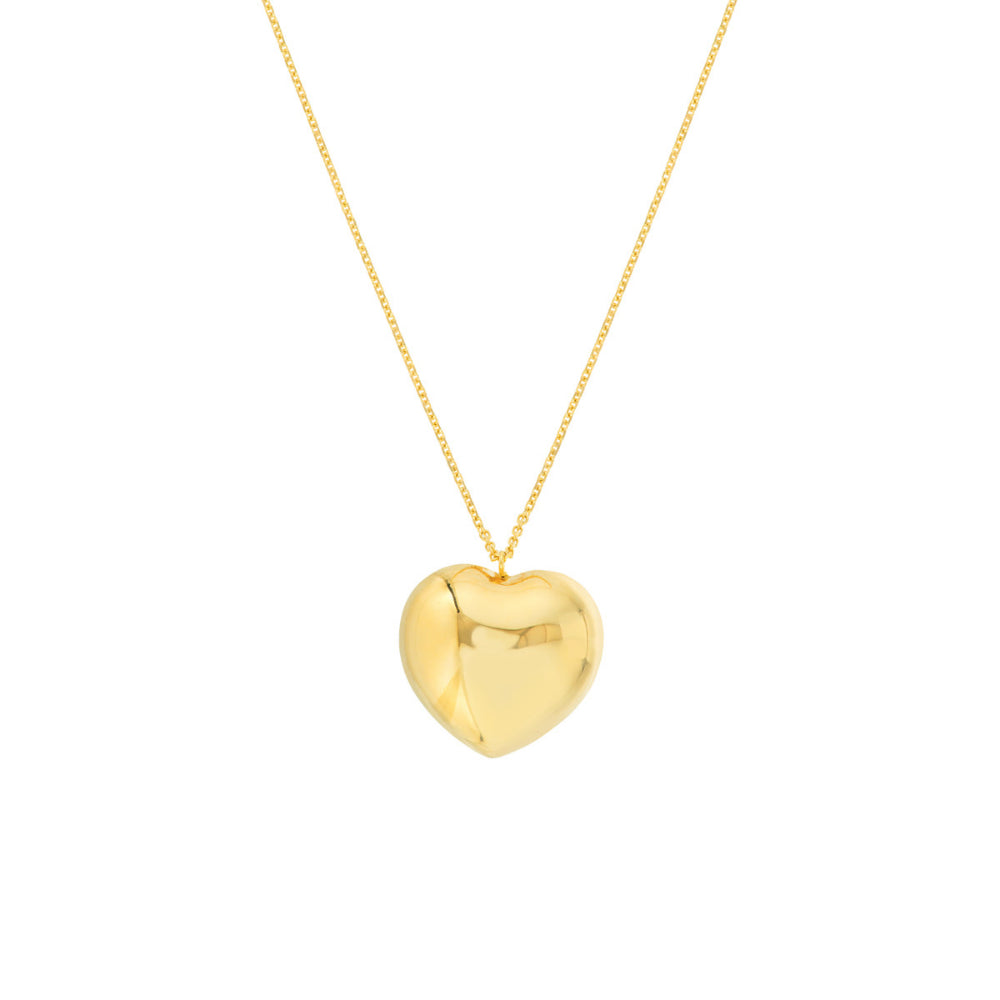 14K Yellow Gold Large Puffed Heart Pendant with 18-Inch Adjustable Chain, Ideal Jewelry Accessory