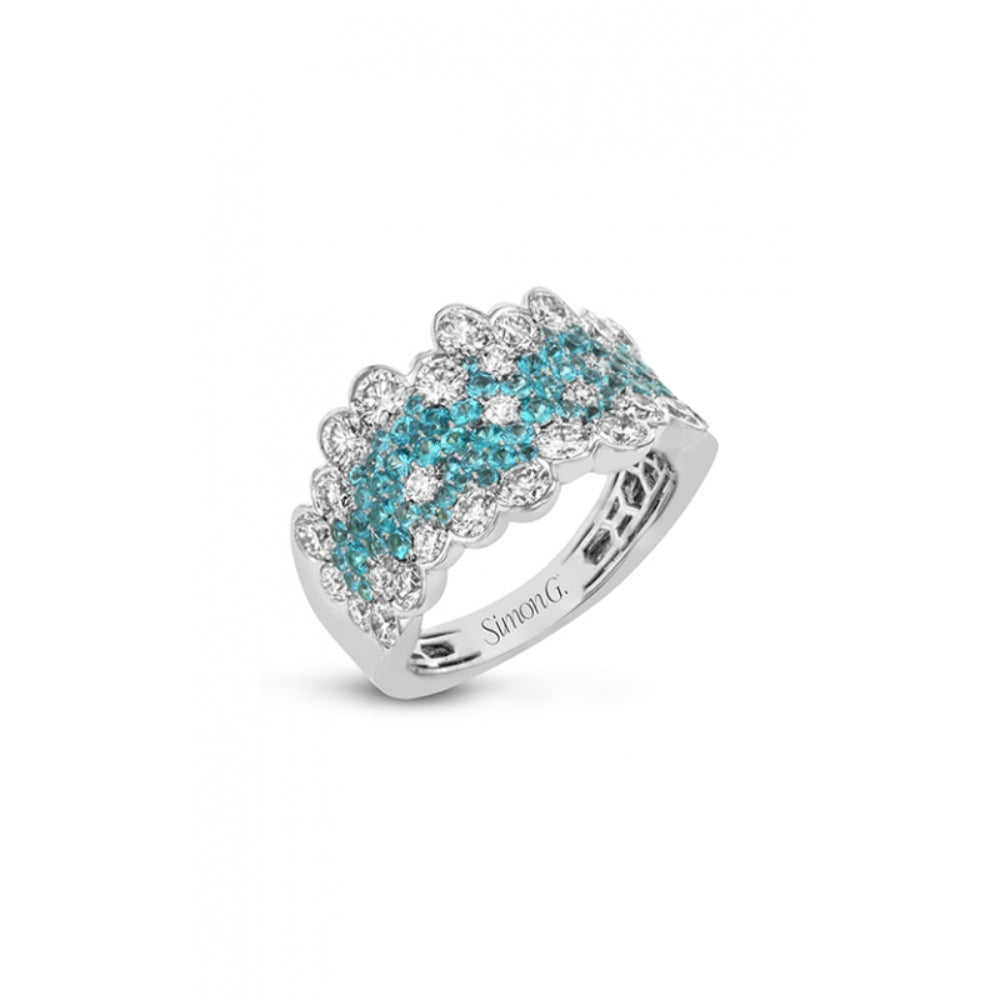 Simon G. Exquisite 18k White Gold Diamond and Paraiba Tourmaline Engagement Ring