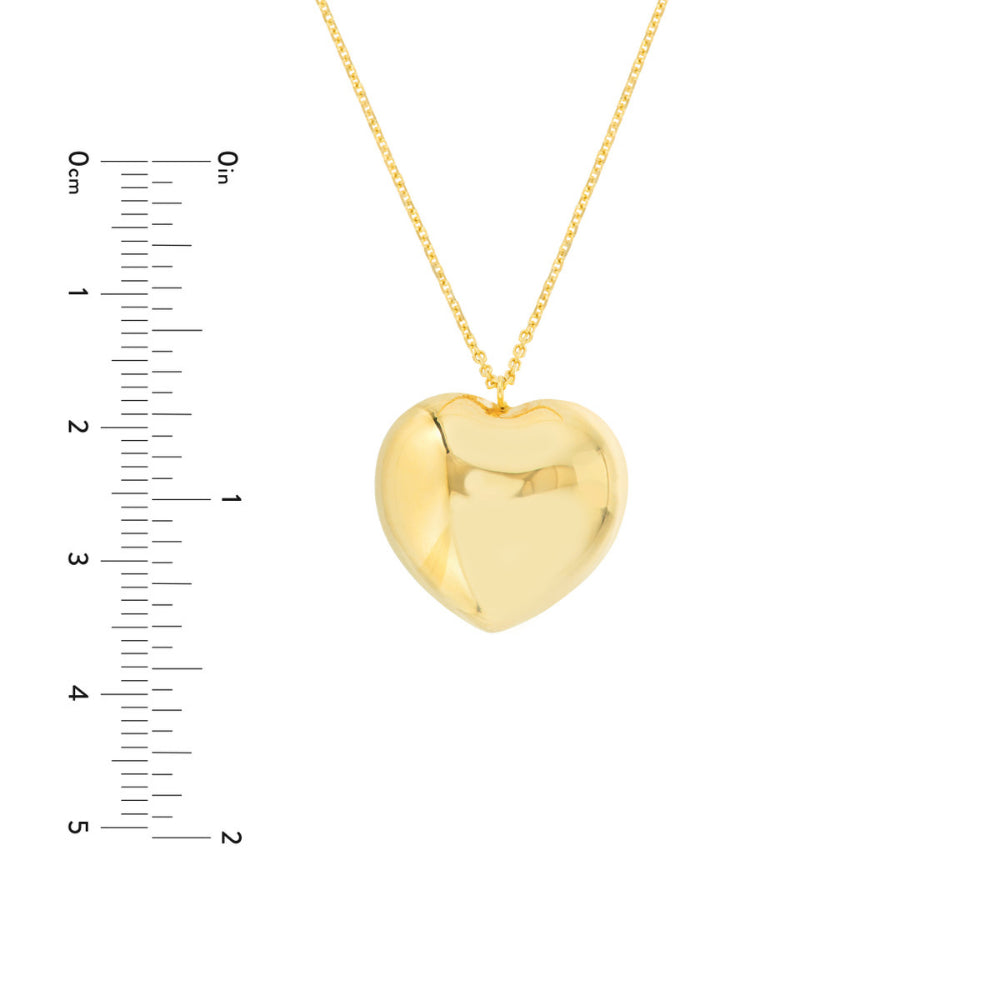 14K Yellow Gold Large Puffed Heart Pendant with 18-Inch Adjustable Chain, Ideal Jewelry Accessory