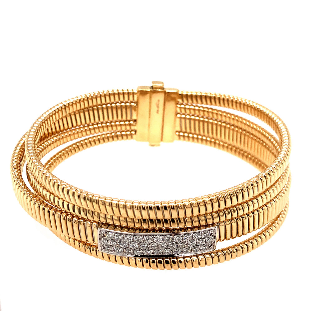 Exquisite 18k Gold Pave-Set Diamond Four-Strand Bangle Style Bracelet