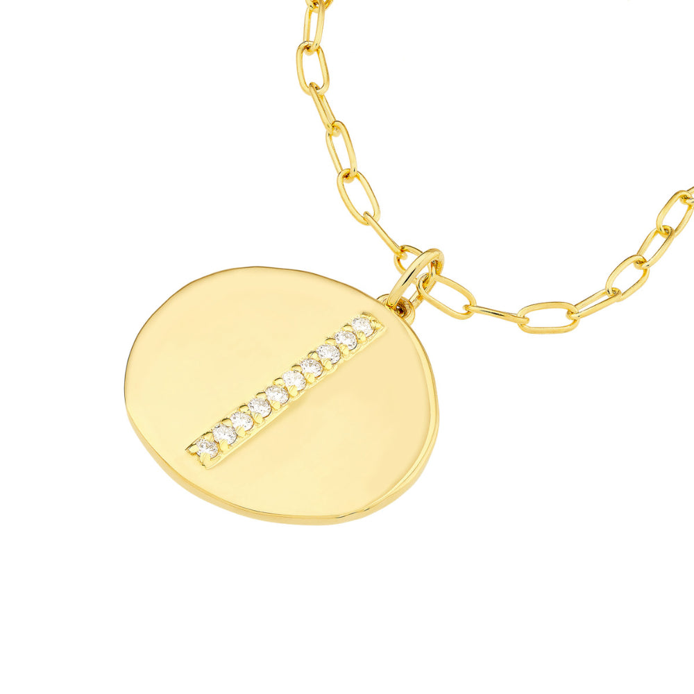 14k Gold Organic Shape Medallion Necklace with 0.10 Carat Diamonds