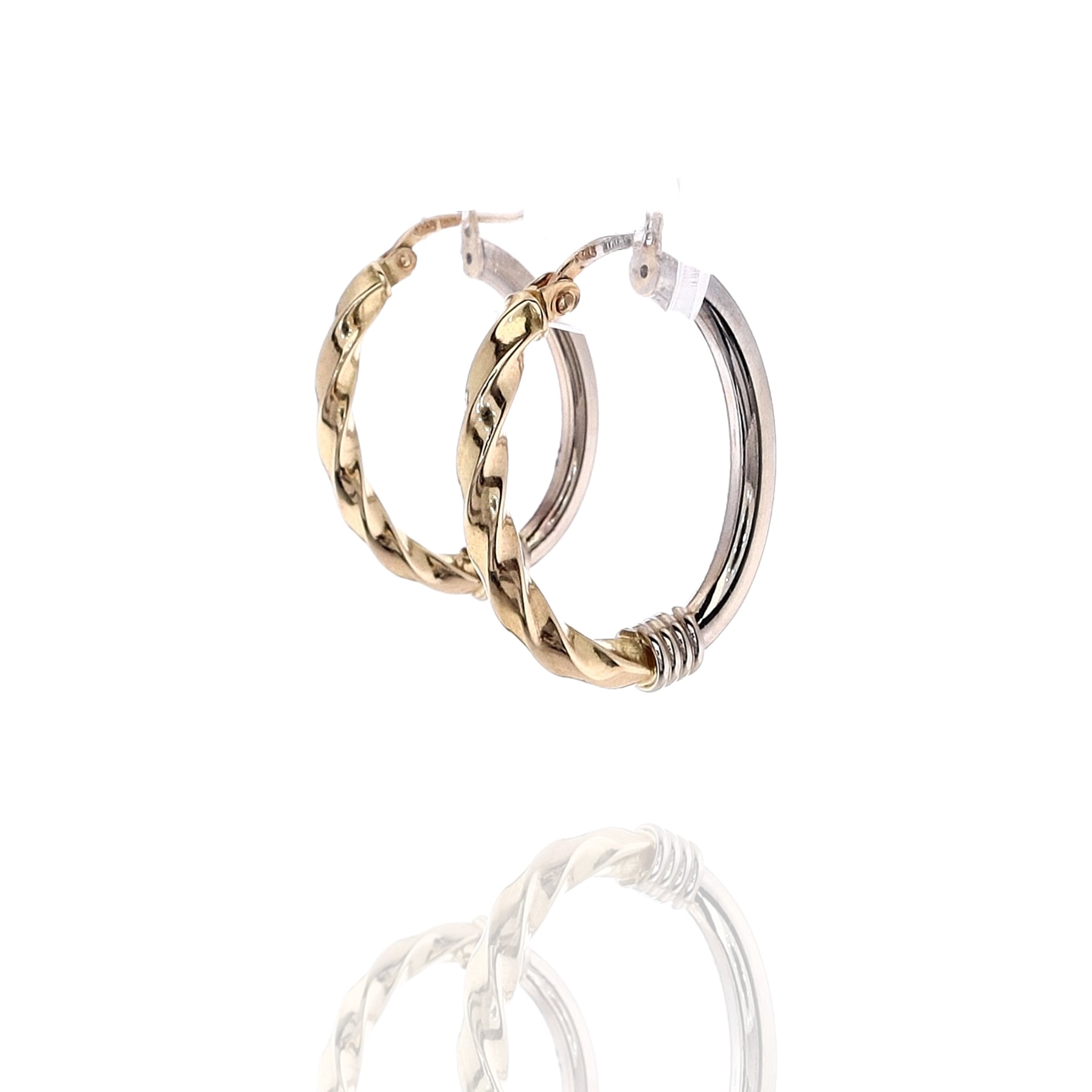 14k Two-Tone Hoop Earrings with Twisted Yellow Front and Polished White Back