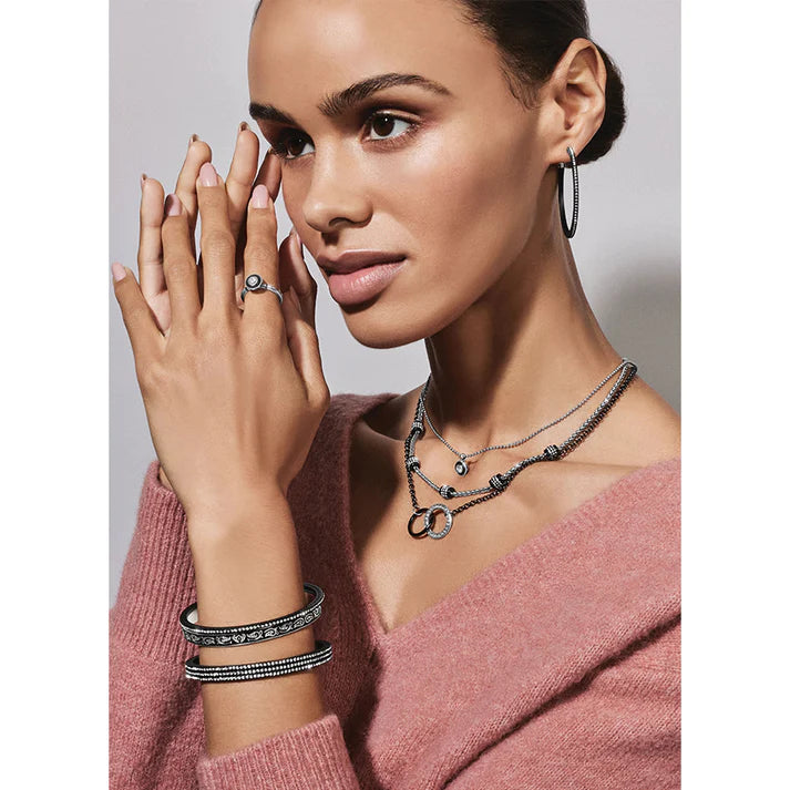 Stylish Brighton Meridian Eclipse Fine Crystal Pave Black Thin Bangle for Layered Wear