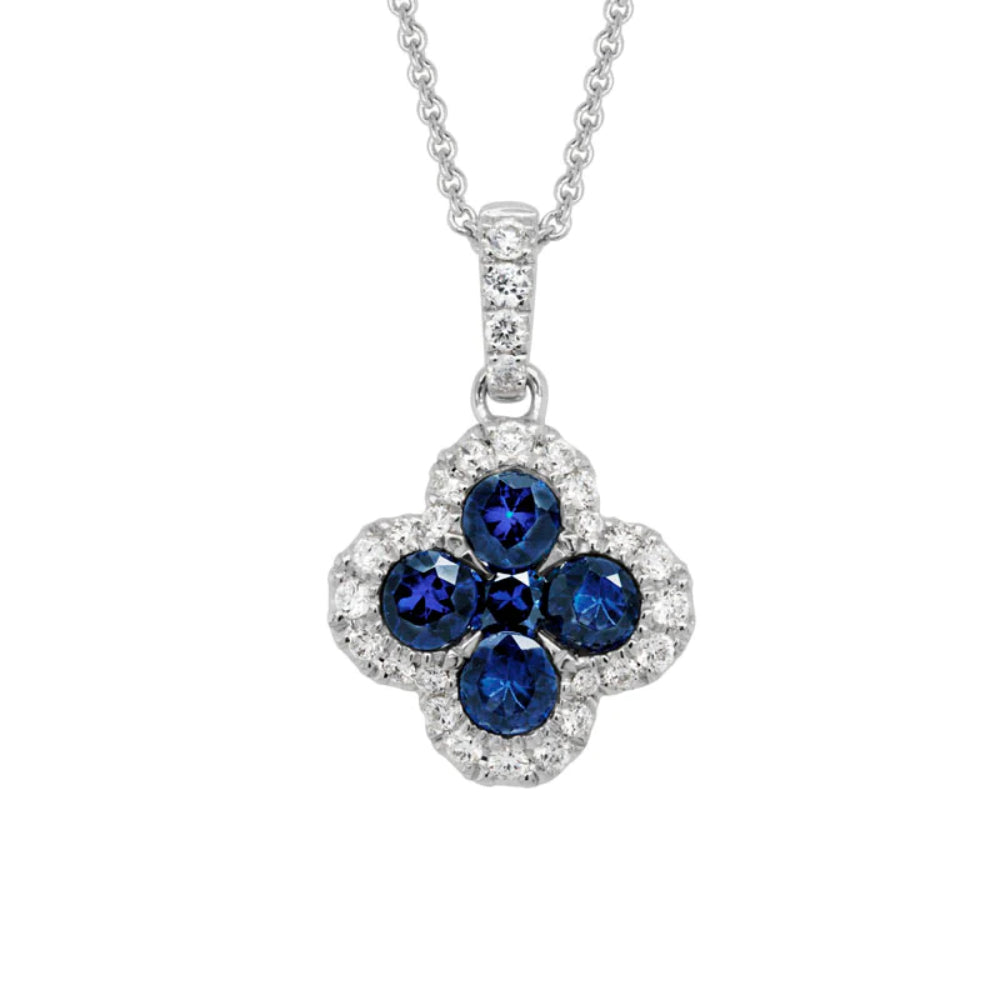 Exquisite 14k White Gold Blue Sapphire and Diamond Pendant Necklace