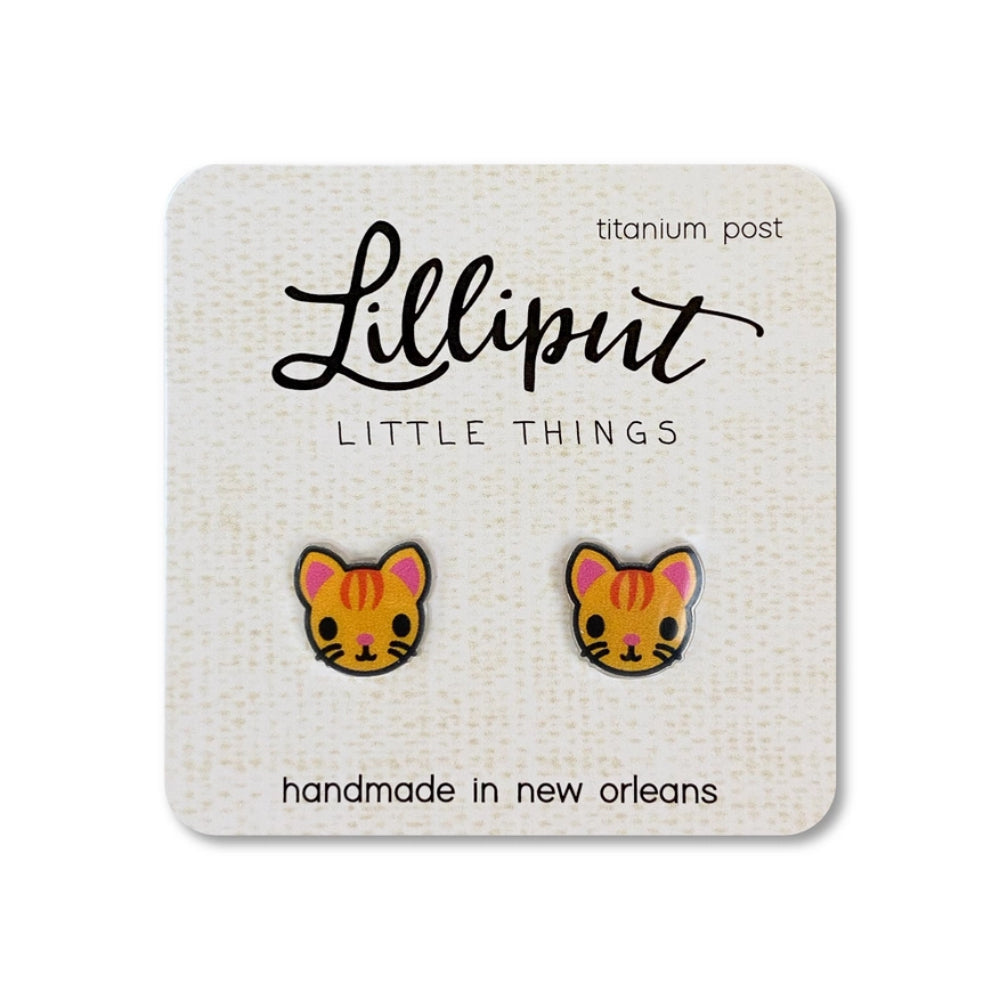 Comfortable Hypoallergenic Lilliput Kitty Cat Earrings with Vibrant Prints