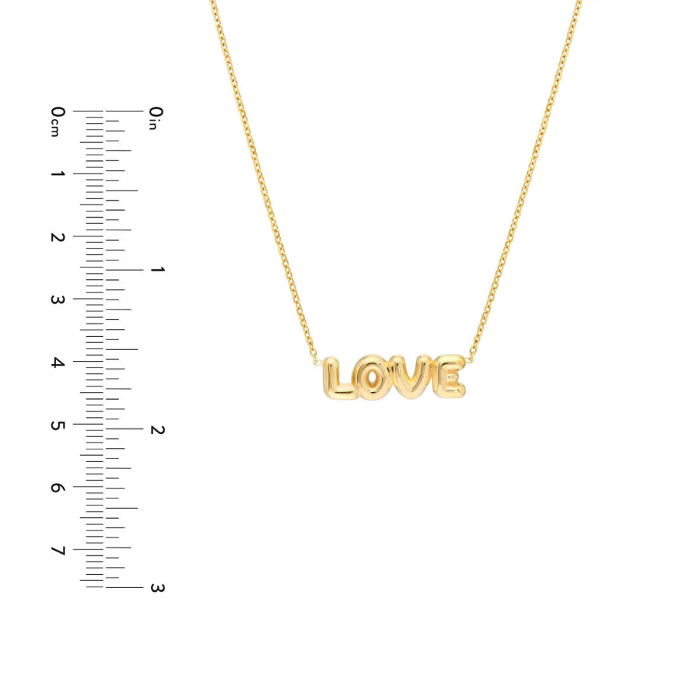 14k Yellow Gold Puffed 'Love' Pendant with 18-Inch Adjustable Chain