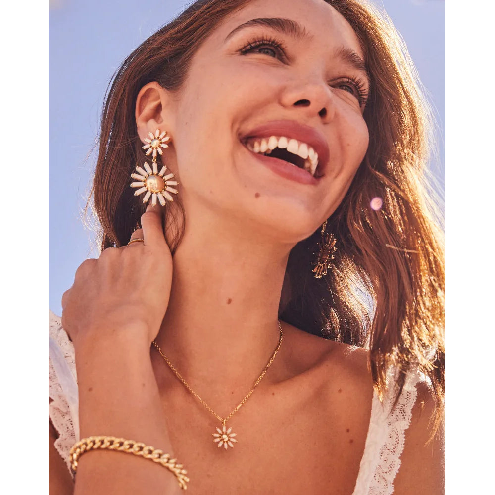 Kendra Scott Stunning Madison Daisy-Style Gold Statement Drop Earrings Crafted in White Opaque Glass